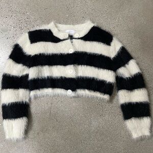 Oak + Fort Fluffy Striped Cropped Cardigan